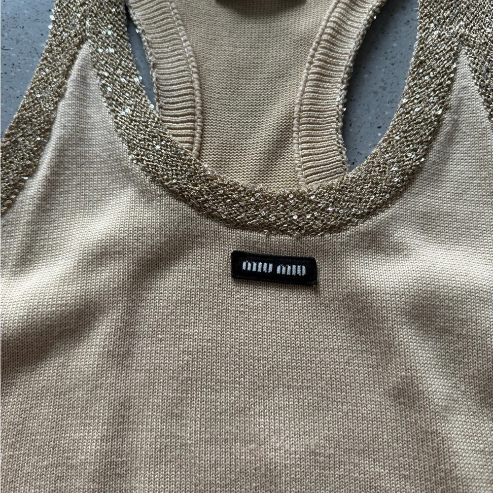 Miu Miu Beige and Gold Glitter Crop Top - Picture 4 of 6